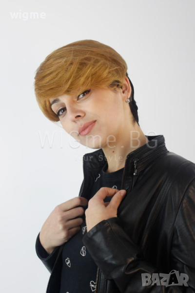 Къса перука от ЕСТЕСТВЕН косъм в русо и черно с бретон Регина, снимка 1