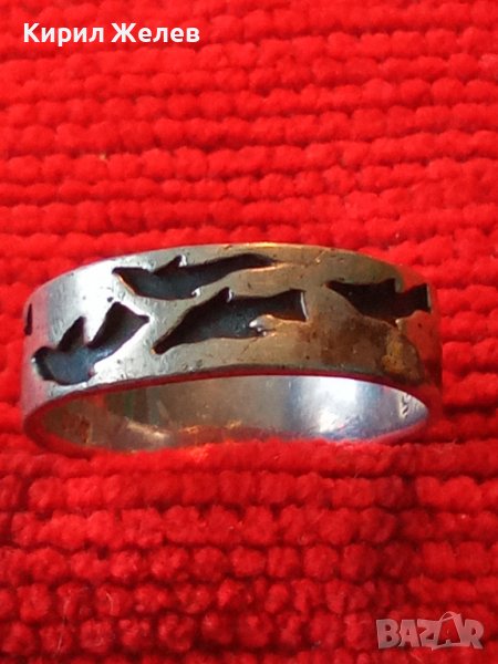 СТАР СРЕБЪРЕН ФИГУРАЛНО ОРНАМЕНТИРАН ПРЪСТЕН ХАЛКА СРЕБРО 925 с ОКСИДАЦИЯ 38276, снимка 1
