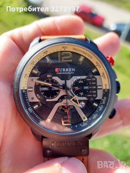 CURREN - Луксозен кварцов часовник,хронограф,дата,кожена каишка, снимка 1