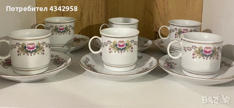 Vintage.Комплект от 6 порцеланови чаши и чинийки за еспресо Demitasse, «Розов лотос»., снимка 1
