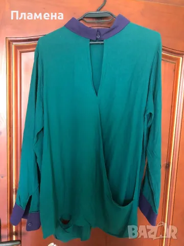 Риза дълъг ръкав ХЛ зелено и лилаво Бенетон 