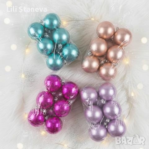 Комплект перлени коледни топки – 6 броя в различни цветове + подарък 6бр златисто блестящи топки., снимка 9 - Декорация за дома - 52341184