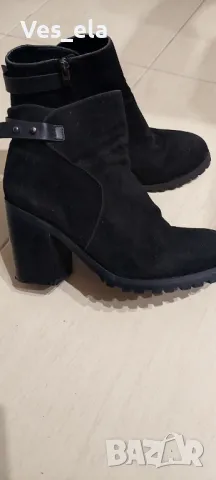 черни велурени ботуши с дебел ток , снимка 4 - Дамски ботуши - 48158782