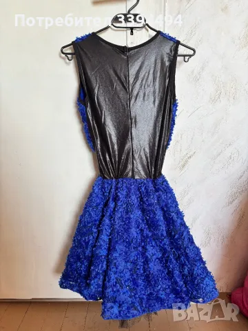 Официална тъмно синя къса рокля с тюл, снимка 3 - Рокли - 50100374