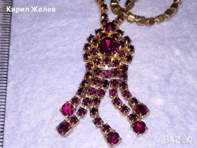 РАЗКОШНА СТАРИННА РЕТРО АРТ ДЕКО ПОЗЛАТЕНА БРОНЗОВА СКЪПОЦЕННА ОГЪРЛИЦА с КАМЪНИ ГРАНАТ 38656, снимка 11 - Антикварни и старинни предмети - 41622915