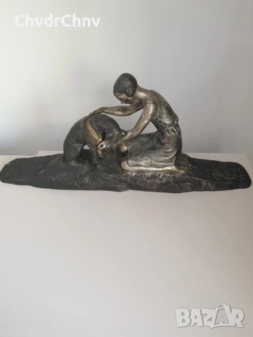 52см-6кг фигура на H.Fady/статуетка La Chasse Interrrompue/стара френска бронзова скулптура