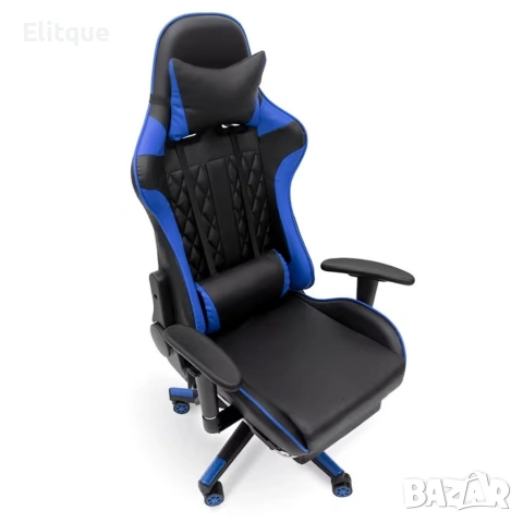 Геймърски стол за релакс с масаж и подложка за крака – син на едро , снимка 13 - Столове - 53401233