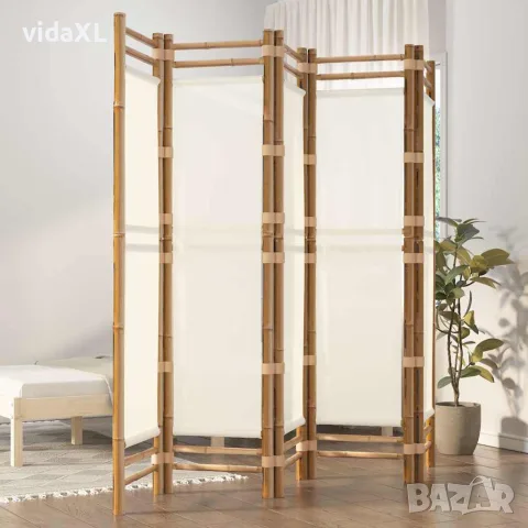 vidaXL Сгъваема 5-панелна преграда за стая 200 см бамбук и платно, снимка 2 - Паравани - 56147285