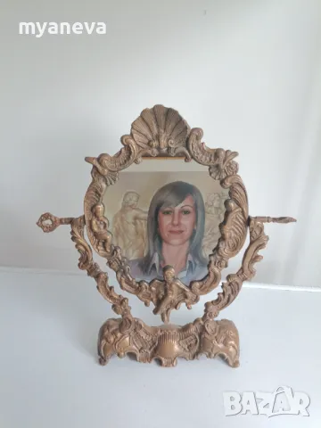 Бронзово , настолно огледало в стил Art Nouveau с релеф на херувими ., снимка 9 - Статуетки - 49155858