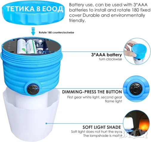 Детски къмпинг лампи, 2 броя, фенери, 600 Lm, 2 режима, снимка 3 - Други - 49282950