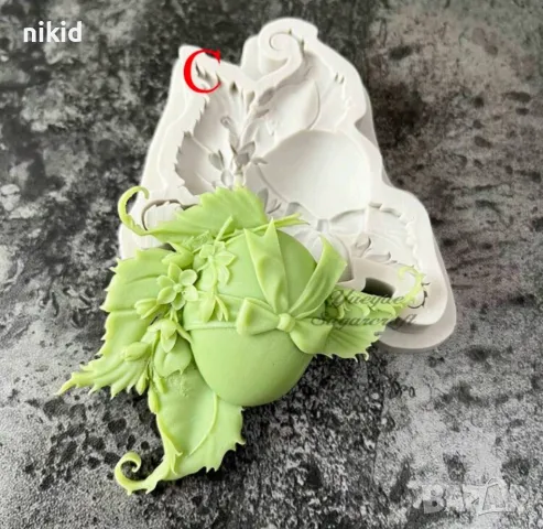 Яйце с панделка и листо силиконов молд форма фондан шоколад декор