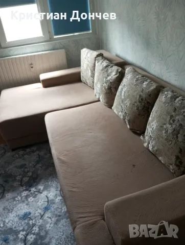 Ъглов бежов диван, снимка 3 - Дивани и мека мебел - 55725098