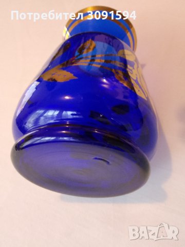 Синя и златна кристална стъклена ваза Бохемия, снимка 6 - Други ценни предмети - 41147891
