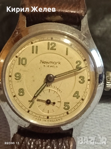Стар механичен часовник мъжки Newmark England за КОЛЕКЦИЯ 51533, снимка 2 - Антикварни и старинни предмети - 52333629