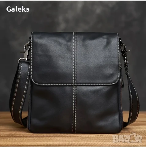 Луксозна, Слим” Кожена мъжка чанта с кръстна инкрустация в Черно и бяло!, снимка 7 - Чанти - 50647973