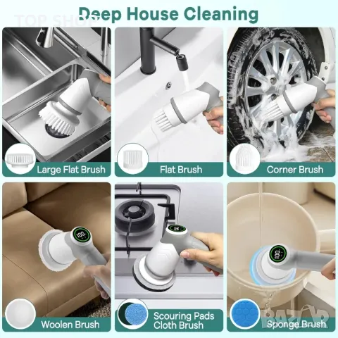 Безжична електрическа четка за баня, скрубер, кухня, градина, водоустойчива, със 7 глави за смяна, снимка 5 - Мопове, кофи, четки и метли - 49419863