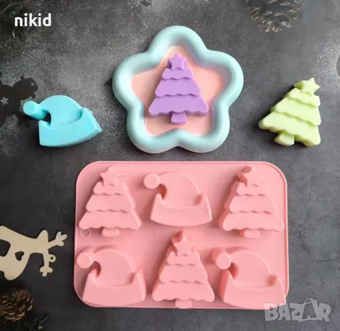 Елха Коледна шапка Коледен силиконов молд дълбоки форма фондан шоколад гипс сапун , снимка 2 - Форми - 30375361