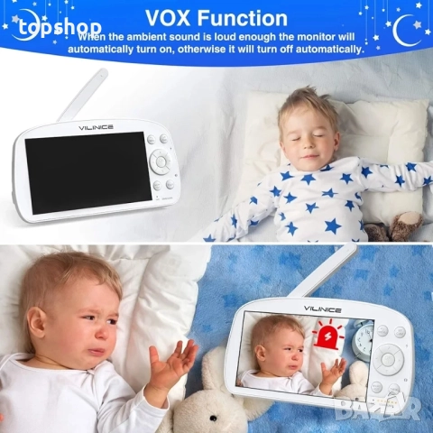 Нов бебефон Vili Nice с 720P HD голям 5.5" дисплей, автоматично нощно виждане, двупосочен разговор.., снимка 3 - Бебефони - 51637910