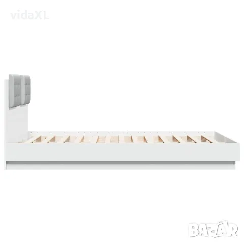 vidaXL Рамка за легло с табла и LED осветление, бяла, 120x200 см, снимка 7 - Спални и легла - 56146767