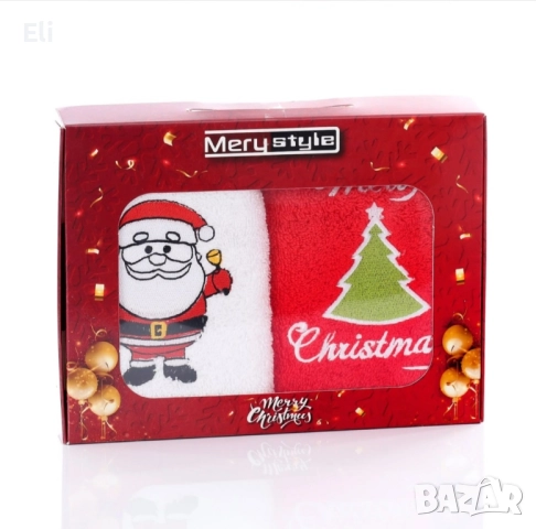 Комплект от 2бр хавлиени кърпи с бродерия с коледни мотиви , снимка 2 - Хавлиени кърпи - 52310556