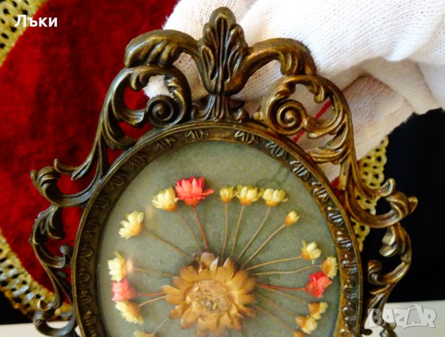 Старинно пано сухи цветя,бронзова рамка,барок. , снимка 4 - Антикварни и старинни предмети - 34181904