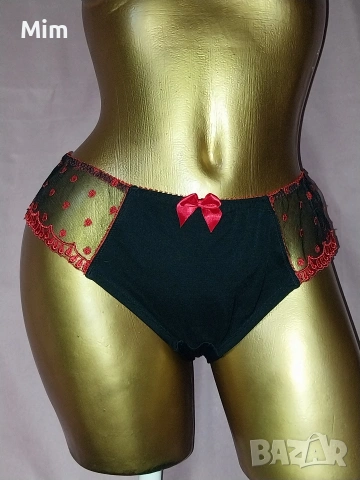 L Черна, прозрачна бикина с червена бродерия 