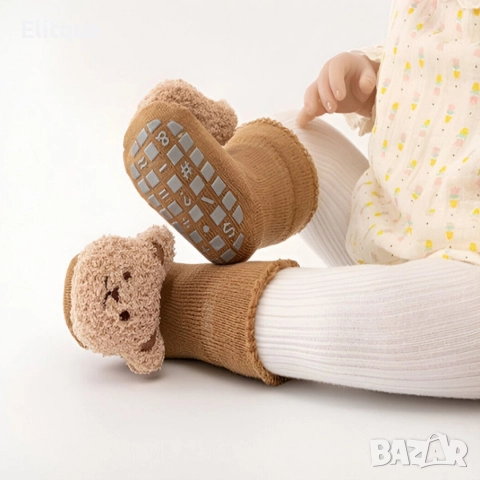Неплъзгащи се бебешки чорапи с дизайн на мече - Незаменим комфорт и безопасност, снимка 10 - Бебешки чорапи - 52853478