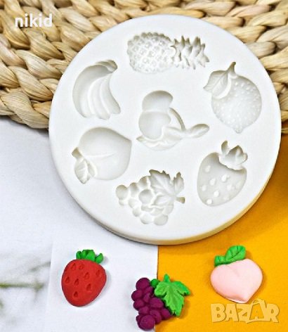 7 плодове плод ягода грозде череши банан ананас слива силиконов молд форма фондан шоколад