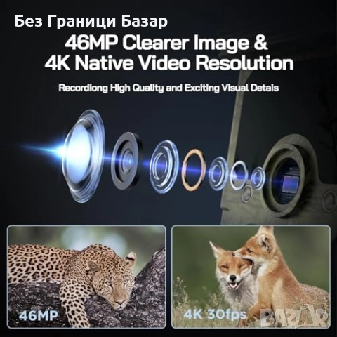 Нова Соларна Камера за Животни 68MP 4K WiFi Bluetooth Нощно Наблюдение, снимка 4 - Друга електроника - 51677293