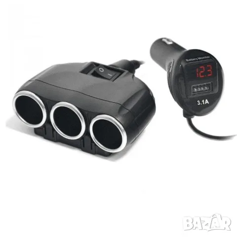 Разклонител за запалка с 3 гнезда USB и волтметър, снимка 2 - Аксесоари и консумативи - 55863002