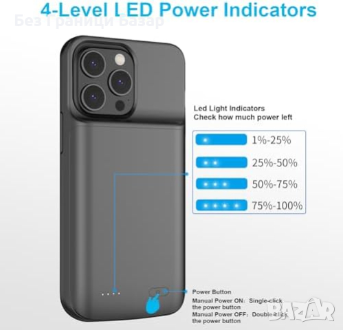 Нов 8500mAh Кейс Батерия за телефон iPhone 15 Pro Max/Plus Айфон Power Bank, снимка 4 - Калъфи, кейсове - 44570581