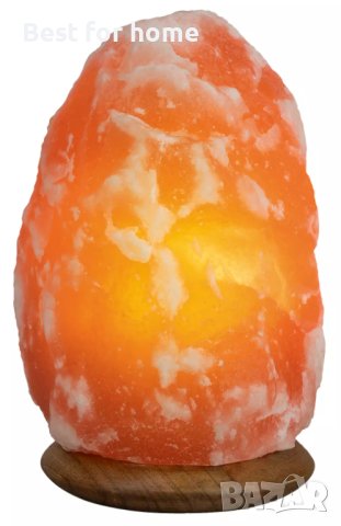 Лампа от Хималайска сол 3 кг. с дървена основа, снимка 3 - Настолни лампи - 40714632