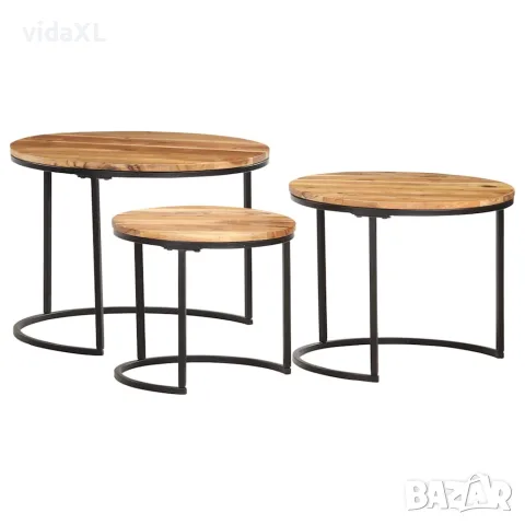 vidaXL Стифиращи маси, 3 бр, акация масив, снимка 2 - Маси - 56146539
