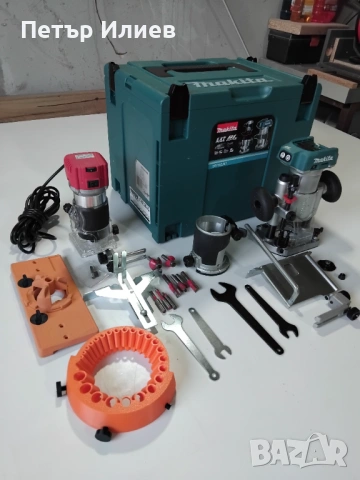 Акумулаторна оберфреза Makita DRT50 , ел. фреза райдер и зарядни BOSCH, снимка 3 - Куфари с инструменти - 53475503