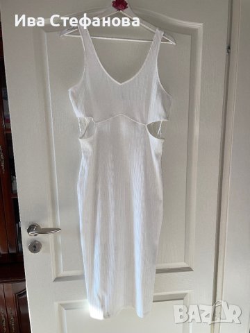 Елегантна нова ежедневна удобна бяла рокля рипс еластична рязана в талията, снимка 6 - Рокли - 41828903