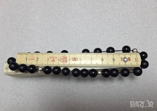 Еластична Гривна с Оникс и Сребърни топчета /проба 925/, снимка 8 - Гривни - 47353440