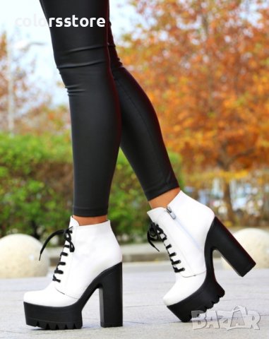 Боти на ток - бяла кожа с черно ходило - 591, снимка 3 - Дамски боти - 39523469