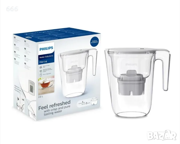 Филтърна кана Philips, 3,0 л, бяло-прозрачна, 1 филтър включен