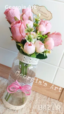 🌹Ръчно декорирана ваза с рози 🥀, снимка 3 - Вази - 48706294