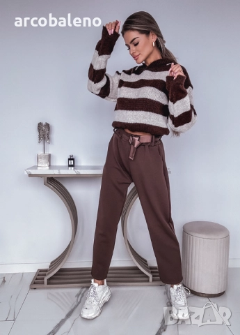 Дамски шоколадов панталон с колан, снимка 3 - Панталони - 52417033