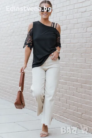 Дамска блуза в черно с къси ръкави с бродерия, снимка 14 - Други - 50080747