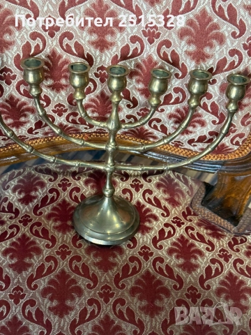 стар месингов еврейски свещник менора, снимка 3 - Други ценни предмети - 52810741