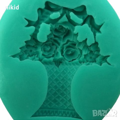 ваза кошница букет с цветя и пандела силиконов молд форма за украса декорация торта фондан сладки и , снимка 4 - Форми - 34622932