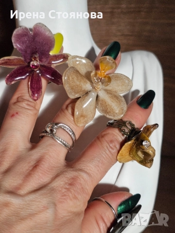 Регулируеми пръстенчета с естествен цвят на орхидея, лилиум и пауново перо , снимка 17 - Пръстени - 52387566