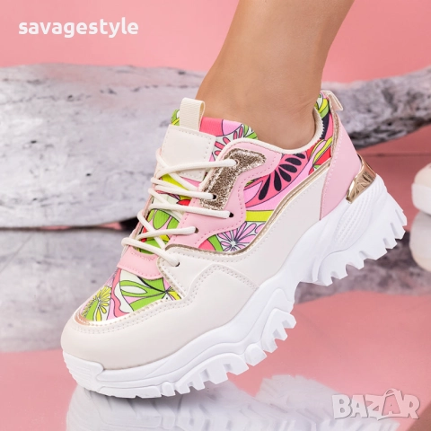 Цветни дамски маратонки с връзки , снимка 2 - Маратонки - 51983625