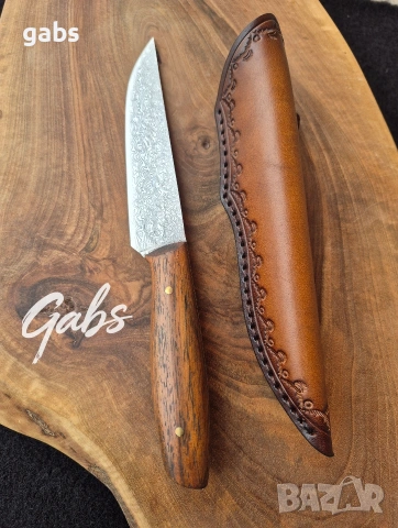 Ловен нож дамаска стомана LN439,фултанг с кожена кания, снимка 5 - Ножове - 53572029