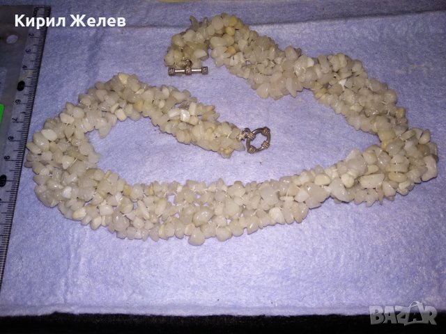 ПРЕКРАСНО КОЛИЕ ОГЪРЛИЦА от НАТУРАЛЕН БЯЛ ОПАЛ КАМЪЧЕТА РЪЧНО НАНИЗАНИ 34675, снимка 2 - Колиета, медальони, синджири - 39190636