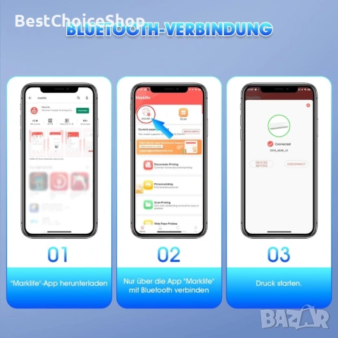 Портативен А4 Термален Принтер Bluetooth Съвместим с iOS/Android , снимка 11 - Принтери, копири, скенери - 53398064