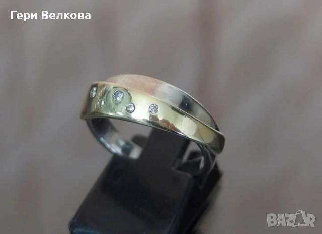 Златен пръстен 14к с диаманти, снимка 4 - Пръстени - 51801910