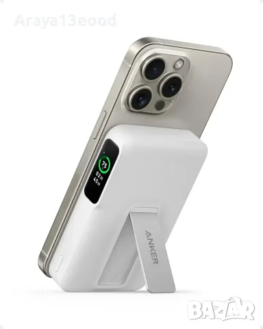 Anker MagGo Power Bank за iPhone 10 000 mAh Qi2 – 15W, MagSafe, стойка, бял